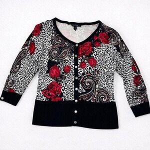 White House Black Market Cardigan XL Rose Paisley Leopard Print